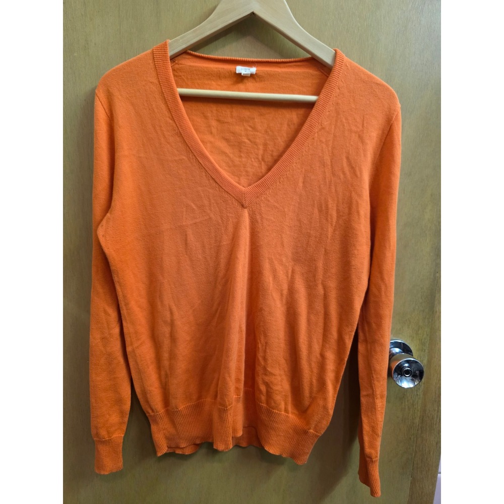 J.Crew Womens Orange V-Neck Sweater Long Sleeve Lightweight Knit Pullover Size M